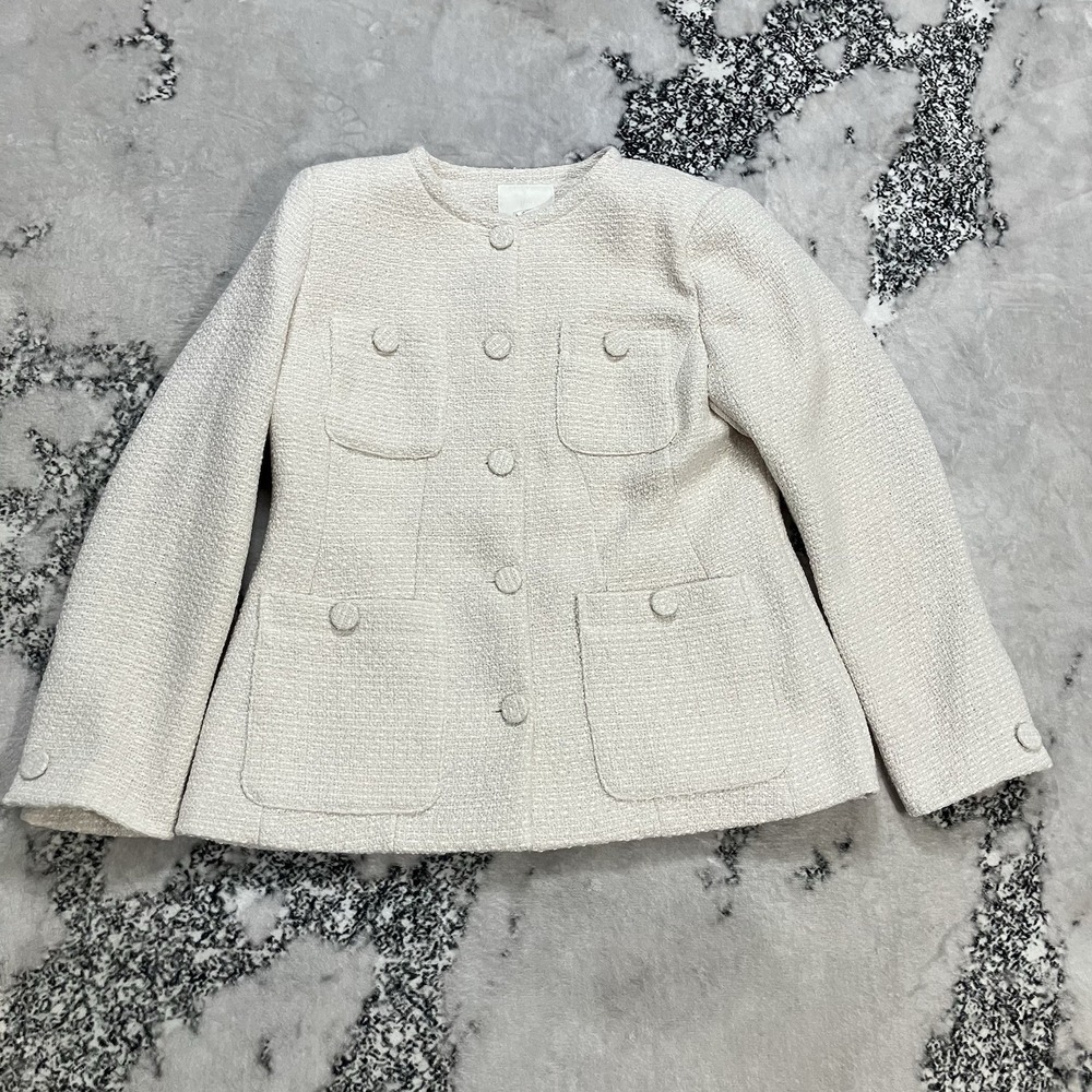 H&M NWT Womens Size Large Cream Textured Boucle Lady Jacket‎ Quiet Luxury